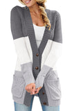 Multicolor Front Pocket and Buttons Closure Cardigan