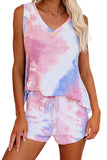 Tie-dye V Neck Knit Tank and Shorts Lounge Set