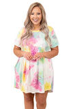 Tie Dye Crewneck Short Sleeve Casual Plus Size Dress