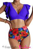 Floral Ruffled Hem High Waist Bikini Set