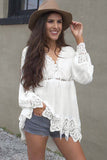 White Bell Sleeves Crochet Insert Blouse