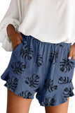 Palm Tree Leaves Print Elastic Waist Shorts with Pocket