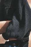 Wave Hem Long Batwing Sleeve Hollow Out Elegant Sweater