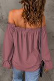 Pink Frilled Off-shoulder Neckline Loose Blouse