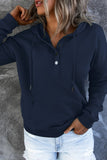 Blue Snap Button Pullover Hoodie with Pocket