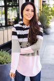 Striped Color Block Drawstring Hoodie