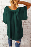 Green Split Neck Pleated Loose Top