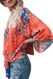 Floral Print Tie Front Kimono Sleeve Blouse
