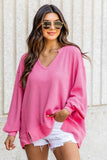 Textured V Neck Drop Shoulder Loose Top