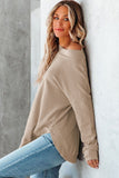 Crew Neck Ribbed Trim Waffle Knit Top