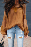 Fashion Lantern-Sleeve Lace Patchwork Top