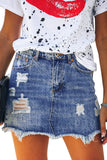 Distressed Raw Hem Denim Skirt