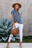 Rolled Sleeve Buttoned Denim Shirt with Pocket