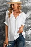 Split Frill Neck Puff Sleeve Blouse