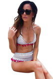 Pom Pom Mesh Insert High Waist Bikini