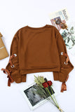 Grommet Ribbon Tied Long Sleeve Crop Top