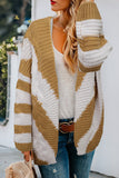Khaki Color Block Open Front Knitted Cardigan