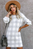 Gingham Balloon Sleeve Sweater Dress