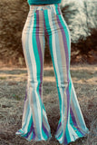 Multicolor Striped Frayed Edge Flare Jeans