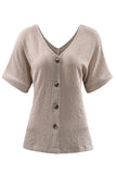 V Neck Button Front Crinkled Blouse