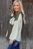 Green Color Block Hooded Drop Sleeve Blouse