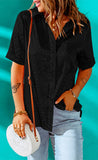 Black Leopard Jacquard Short Sleeve Satin Blouse