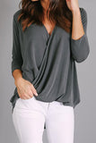 Light Gray Wrap Hi-lo Hem Blouse