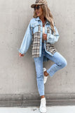Sky Blue Plaid Patchwork Buttoned Pockets Denim Jacket