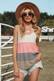 Adjustable Spaghetti Straps Colorblock Knit Tank Top