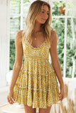 Spaghetti Straps V Neck Smocked Swing Floral Dress