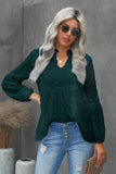 Ruffled Split Neck Lace Hollow Out Puff Sleeve Polka Dot Blouse