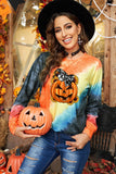 Tie-dyed Pumpkin Halloween Print Graphic Sweatshirt
