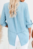 Roll up Long Sleeves Frayed Hem Denim Shirt