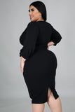 Plus Size Puff Sleeve Wrap V Neck Midi Dress