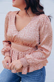 Plus Size Leopard Satin Peplum Top