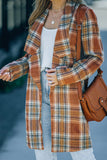 Orange Vintage Plaid Lapel Collar Long Blazer