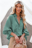 Green Billowy Sleeves Pocketed Shirt