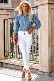 Medium Wash Collared Seamed Denim Shirt