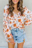 Orange Split V Neck Floral Print Dolman Blouse