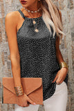 Khaki Dotted Print Tank with Slit