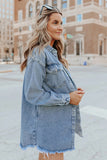Pocket Raw Hem Buttoned Denim Jacket