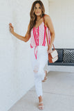 Boho Print V Neck Front Buttons Thin Straps Tank