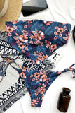 Floral Hanky Hem Bandeau Tie Side Bikini Swimsuit