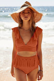 Open Back Ruched Halter Top Shorts Tankini Set