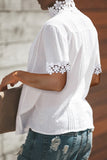 Crochet Hollow-out Lace Splicing Short Sleeve Top