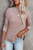 Crew Neck Ribbed Trim Waffle Knit Top