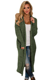 Khaki Open Front Knit Long Cardigan