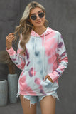Multicolor Dropped Sleeve Tie-dye Kangaroo Pocket Hoodie with Drawstring