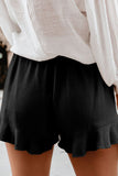 Khaki High Waist Pocketed Ruffle Shorts