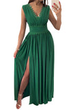 Crochet V Neck Sleeveless Ruched High Waist Maxi Dress